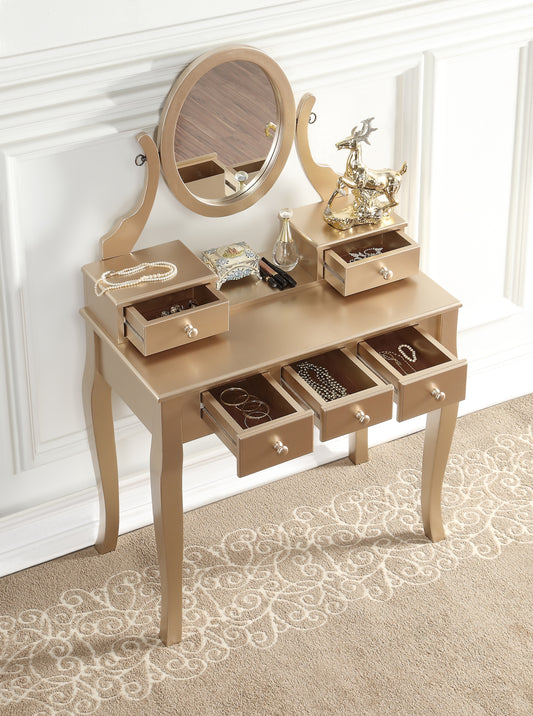 Ashley Wood Make-Up Vanity Table and Stool Set, Ashley Wood Makeup Vanity Table and Stool Set, Gold