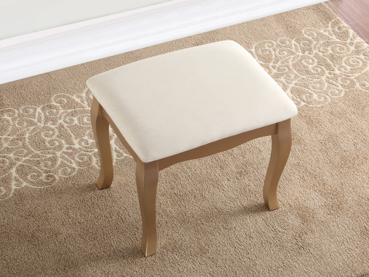 Ashley Wood Make-Up Vanity Table and Stool Set, Ashley Wood Makeup Vanity Table and Stool Set, Gold