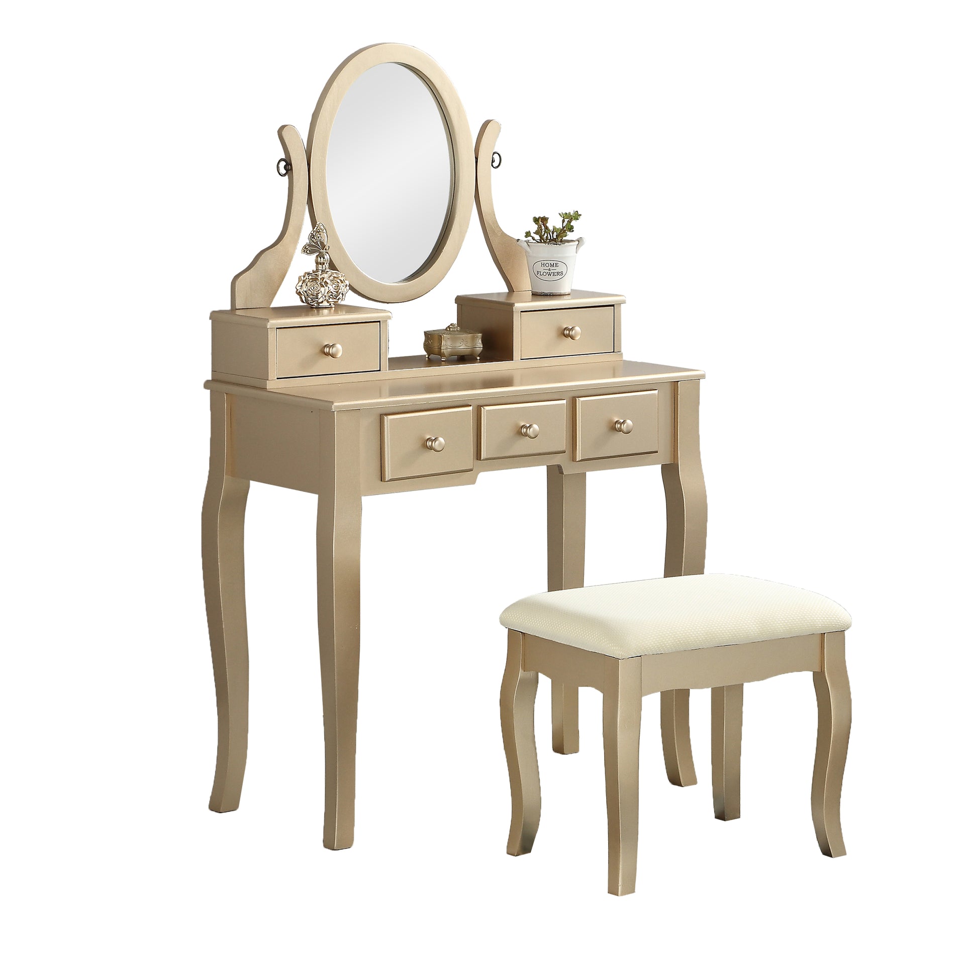Ashley Wood Make-Up Vanity Table and Stool Set, Ashley Wood Makeup Vanity Table and Stool Set, Gold