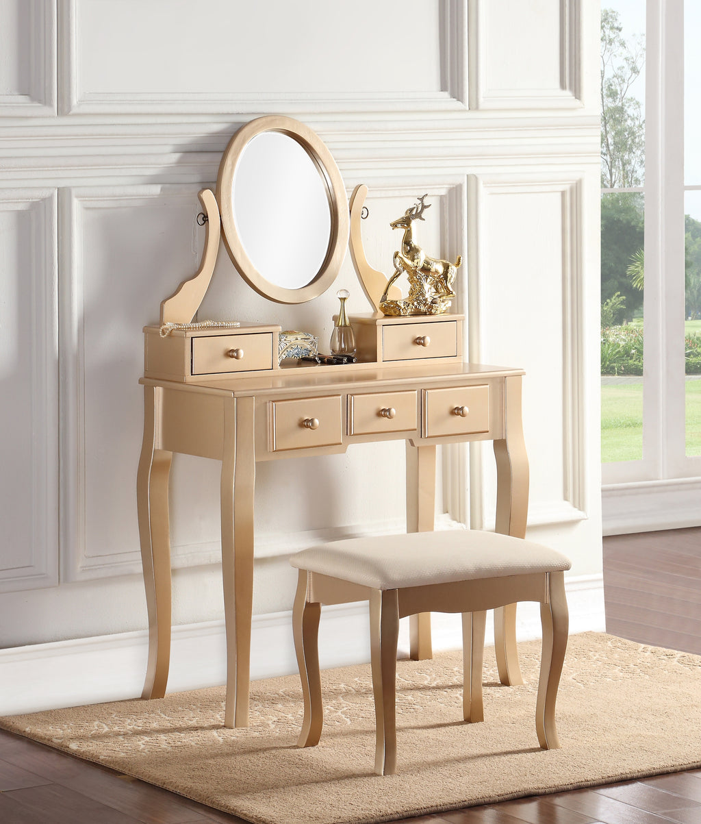 Ashley Wood Make-Up Vanity Table and Stool Set, Ashley Wood Makeup Vanity Table and Stool Set, Gold