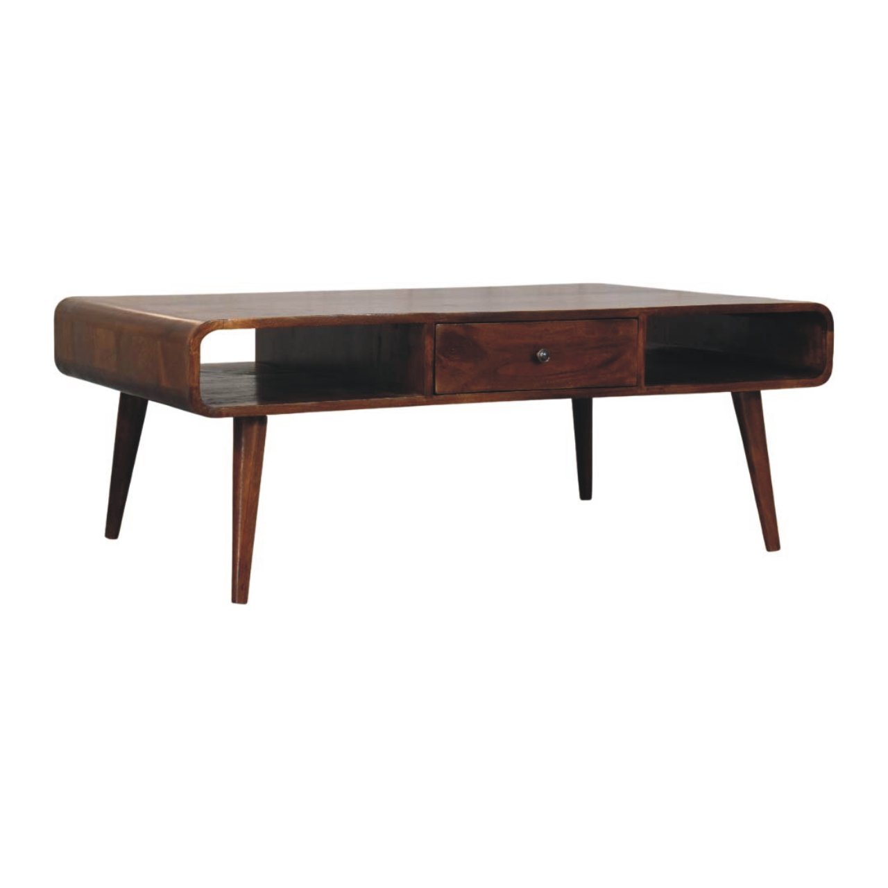 Avora Mid-Century Modern Handmade Solid Wood 2-Drawer Chestnut Coffee Table