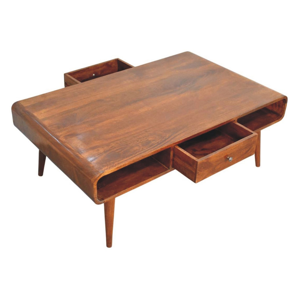Avora Mid-Century Modern Handmade Solid Wood 2-Drawer Chestnut Coffee Table