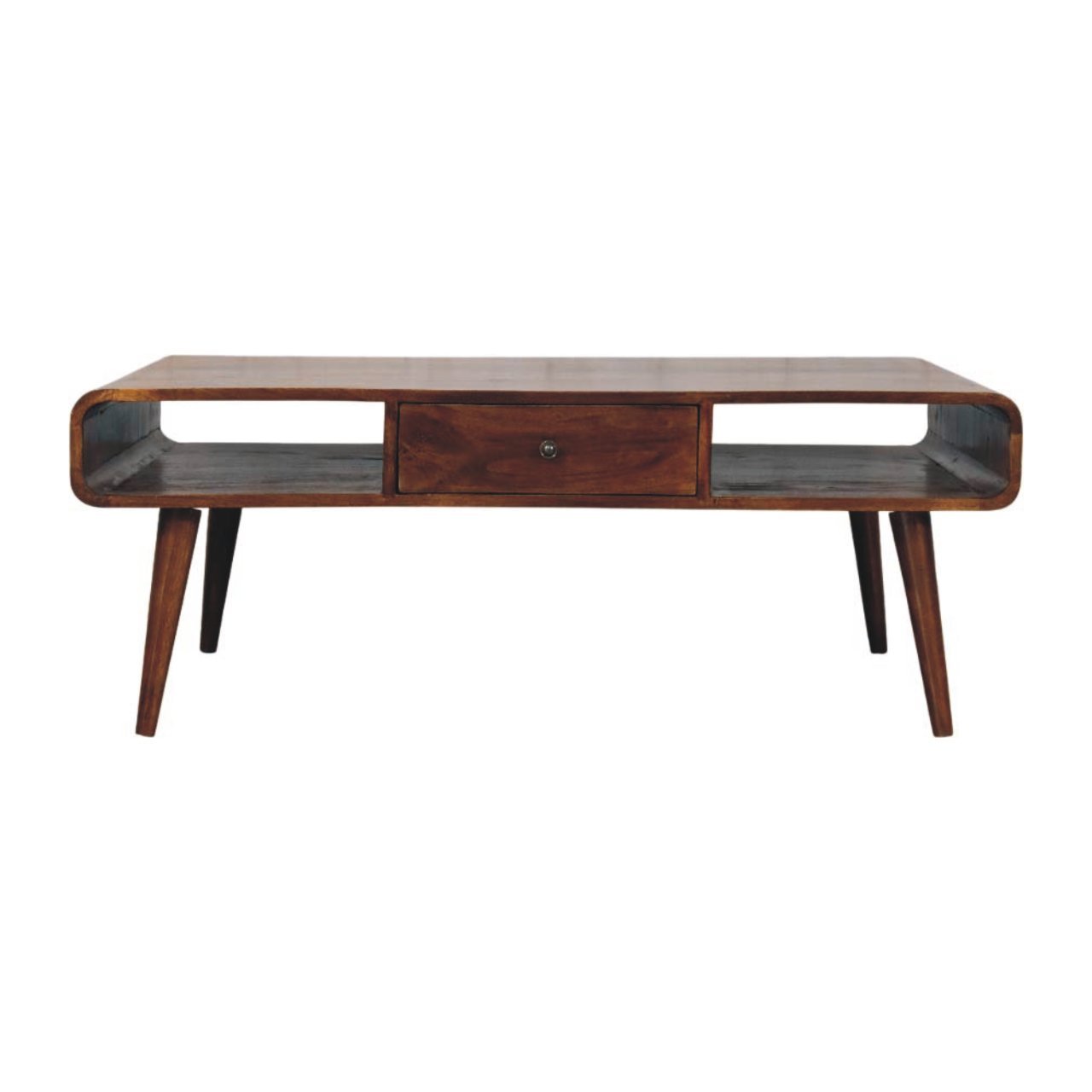 Avora Mid-Century Modern Handmade Solid Wood 2-Drawer Chestnut Coffee Table
