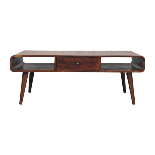 Avora Mid-Century Modern Handmade Solid Wood 2-Drawer Chestnut Coffee Table