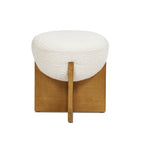 Bali 18.5' Round Upholstered Ottoman with Natural Wood Base, Ivory White Boucle