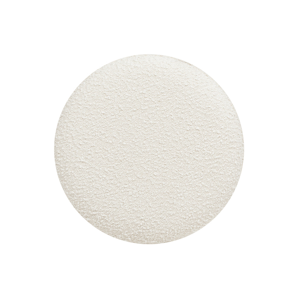 Bali 18.5' Round Upholstered Ottoman with Natural Wood Base, Ivory White Boucle