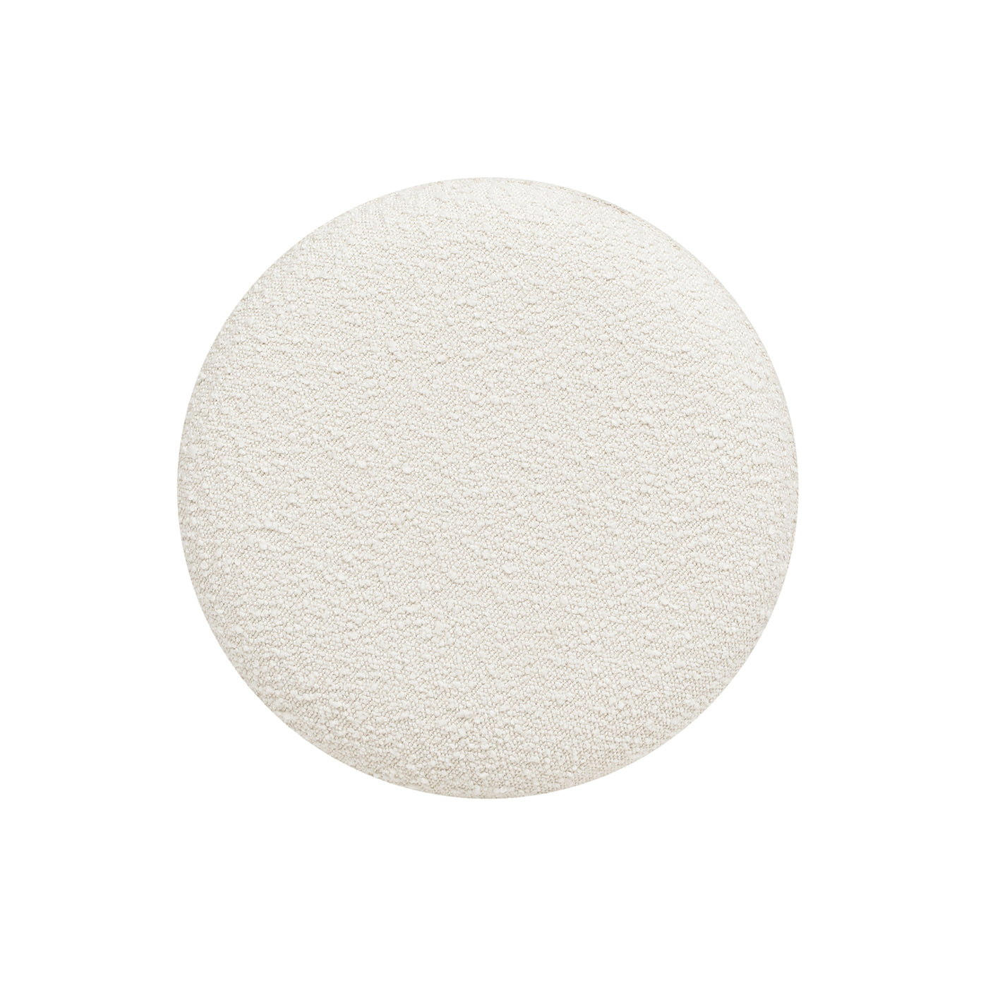 Bali 18.5' Round Upholstered Ottoman with Natural Wood Base, Ivory White Boucle