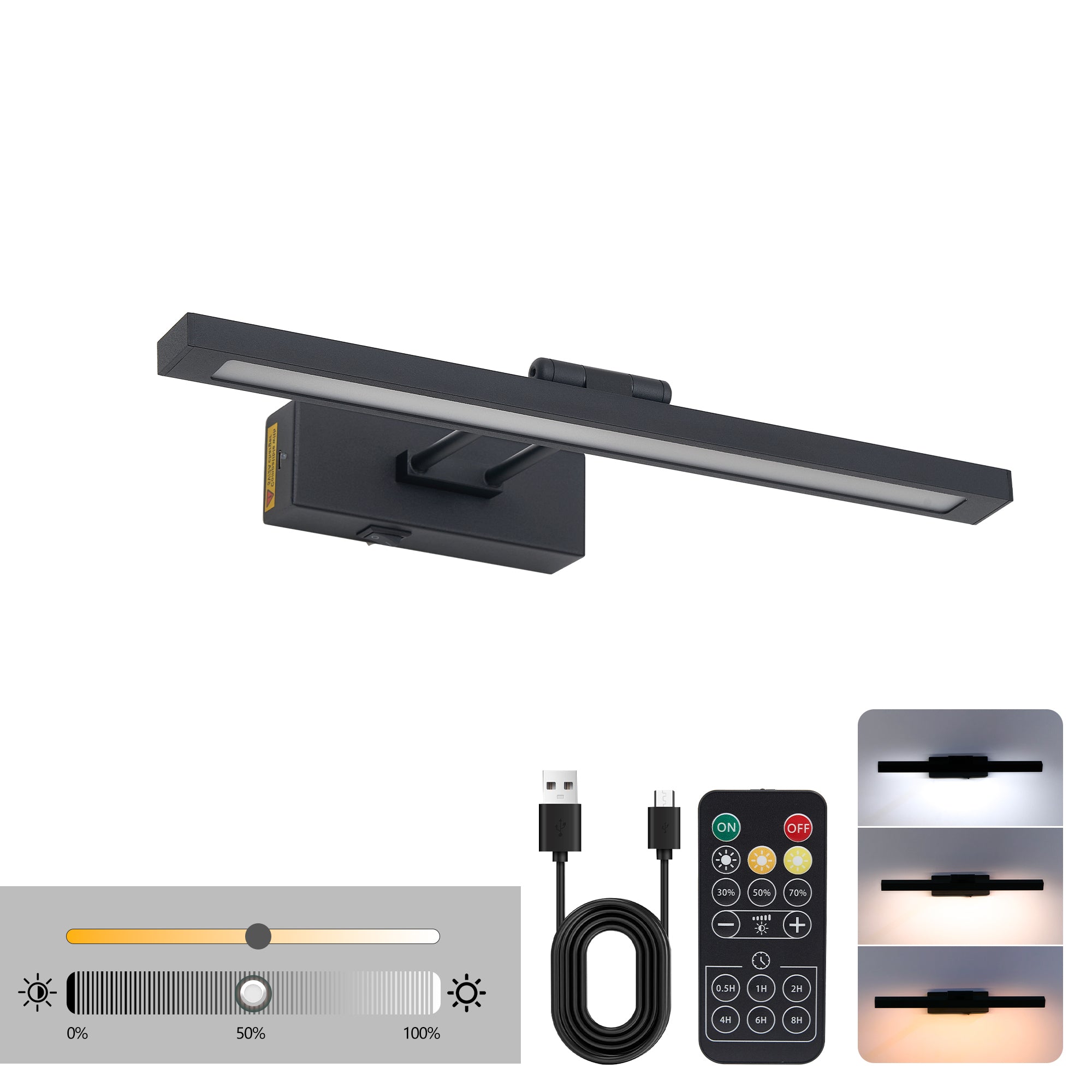 Picture Light Battery Operated with Remote, LED Black Art Lights for Paintings Rechargeable Dimmable and Timer, 16in Wall Sconce for Art Painting Gallery Adjustable Swing Arm for Display