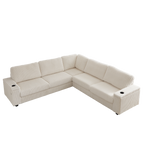 110-Inch Oversized Corduroy Corner Sofa,L Shaped Corner Couch with two storage spaces,USB port & Type-C port and Cup-holder , Deep Seat Comfy Upholstered Couches for Living Room(Not freely combinable)
