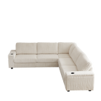 110-Inch Oversized Corduroy Corner Sofa,L Shaped Corner Couch with two storage spaces,USB port & Type-C port and Cup-holder , Deep Seat Comfy Upholstered Couches for Living Room(Not freely combinable)