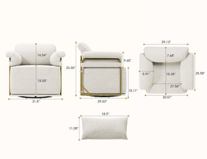 360 Degree Square Swivel Accent Sofa Chair,Fluffy Fabric Lounge Wide Upholstered Reading Chair with Gold Metal Legs, Comfortable Armchair for Living Room,Bedroom,Office(Beige)