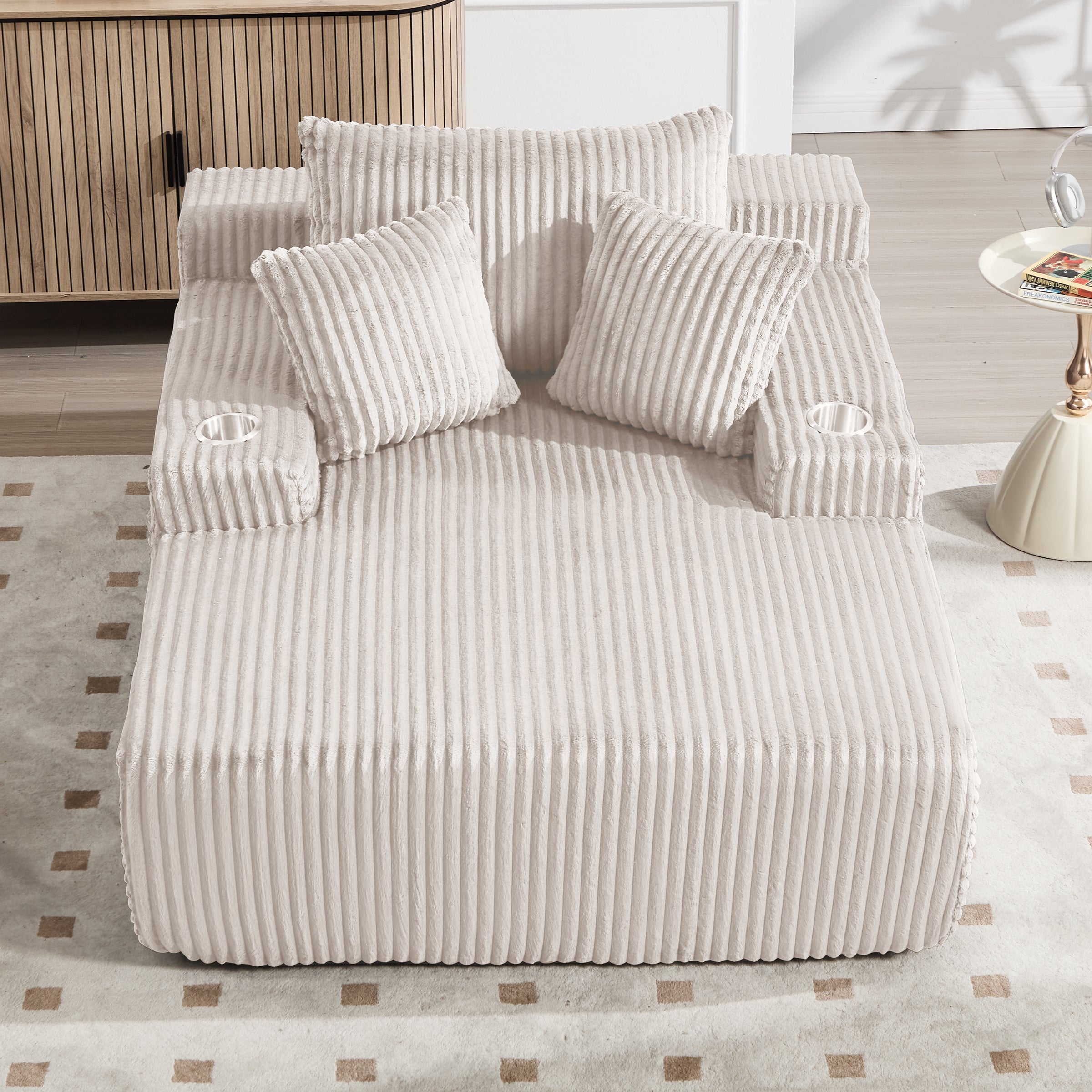 66' Chaise Lounge Chair Indoor, Oversized Corduroy Upholstered Boneless Sofa with USB&Type C, Deep Seat Sleeper Couch Reading Chairs with Pillows, Cloud Sofas Couches Living Room No Assembly Accent Chair