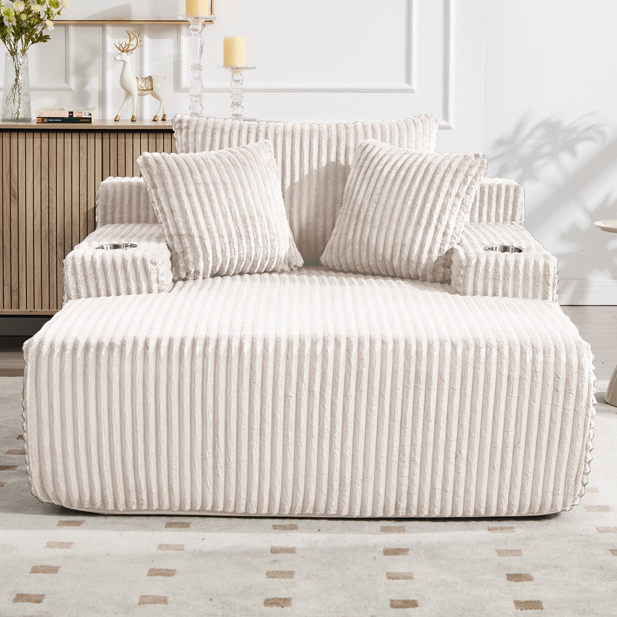 66' Chaise Lounge Chair Indoor, Oversized Corduroy Upholstered Boneless Sofa with USB&Type C, Deep Seat Sleeper Couch Reading Chairs with Pillows, Cloud Sofas Couches Living Room No Assembly Accent Chair