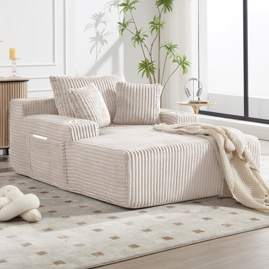 66' Chaise Lounge Chair Indoor, Oversized Corduroy Upholstered Boneless Sofa with USB&Type C, Deep Seat Sleeper Couch Reading Chairs with Pillows, Cloud Sofas Couches Living Room No Assembly Accent Chair