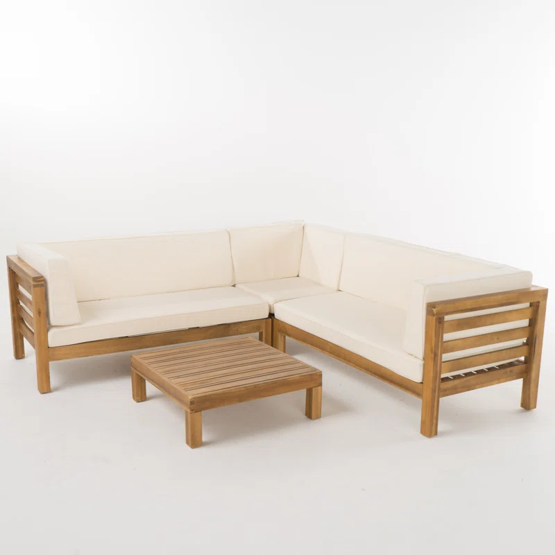 OANA OUTDOOR WOODEN SECTIONAL SET WITH CUSHIONS, BEIGE - Groovy Boardz