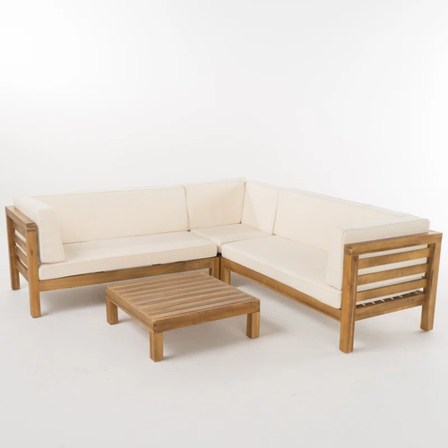 OANA OUTDOOR WOODEN SECTIONAL SET WITH CUSHIONS, BEIGE - Groovy Boardz
