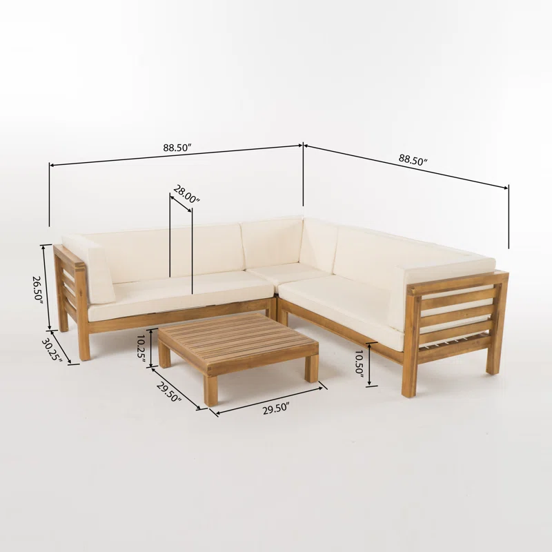 OANA OUTDOOR WOODEN SECTIONAL SET WITH CUSHIONS, BEIGE - Groovy Boardz