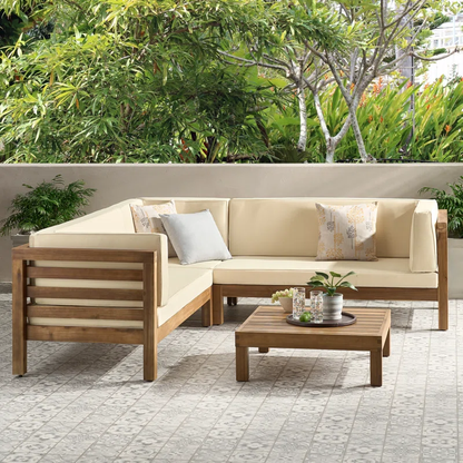 OANA OUTDOOR WOODEN SECTIONAL SET WITH CUSHIONS, BEIGE - Groovy Boardz