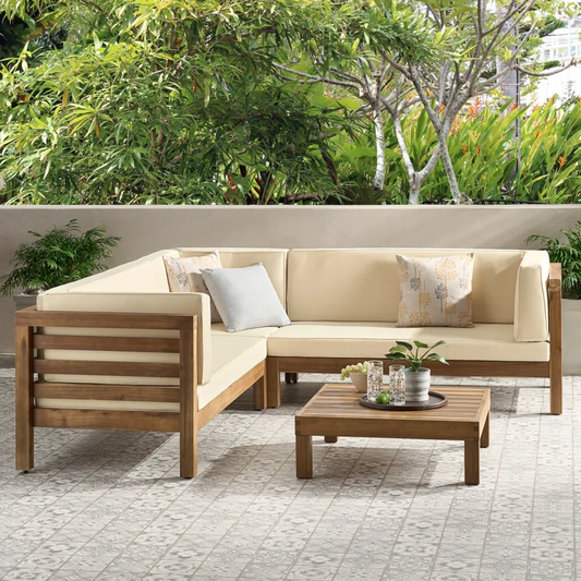 OANA OUTDOOR WOODEN SECTIONAL SET WITH CUSHIONS, BEIGE - Groovy Boardz