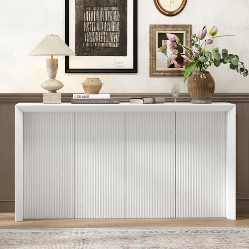 U_STYLE Acacia Wood Veneer Simple Entryway Table with Wavy Design,Suitable for Study,Entryway, Hallway, Living Room, Foyer