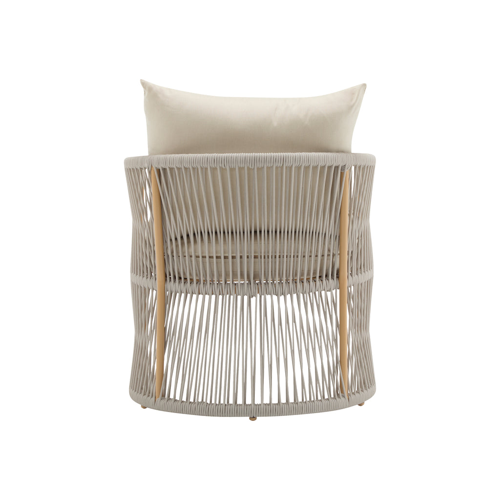 Modern Beige Curved Aluminum Lounge Chair with Stylish Rope-Weave Design and Cushioned Comfort, Perfect for Outdoor Living