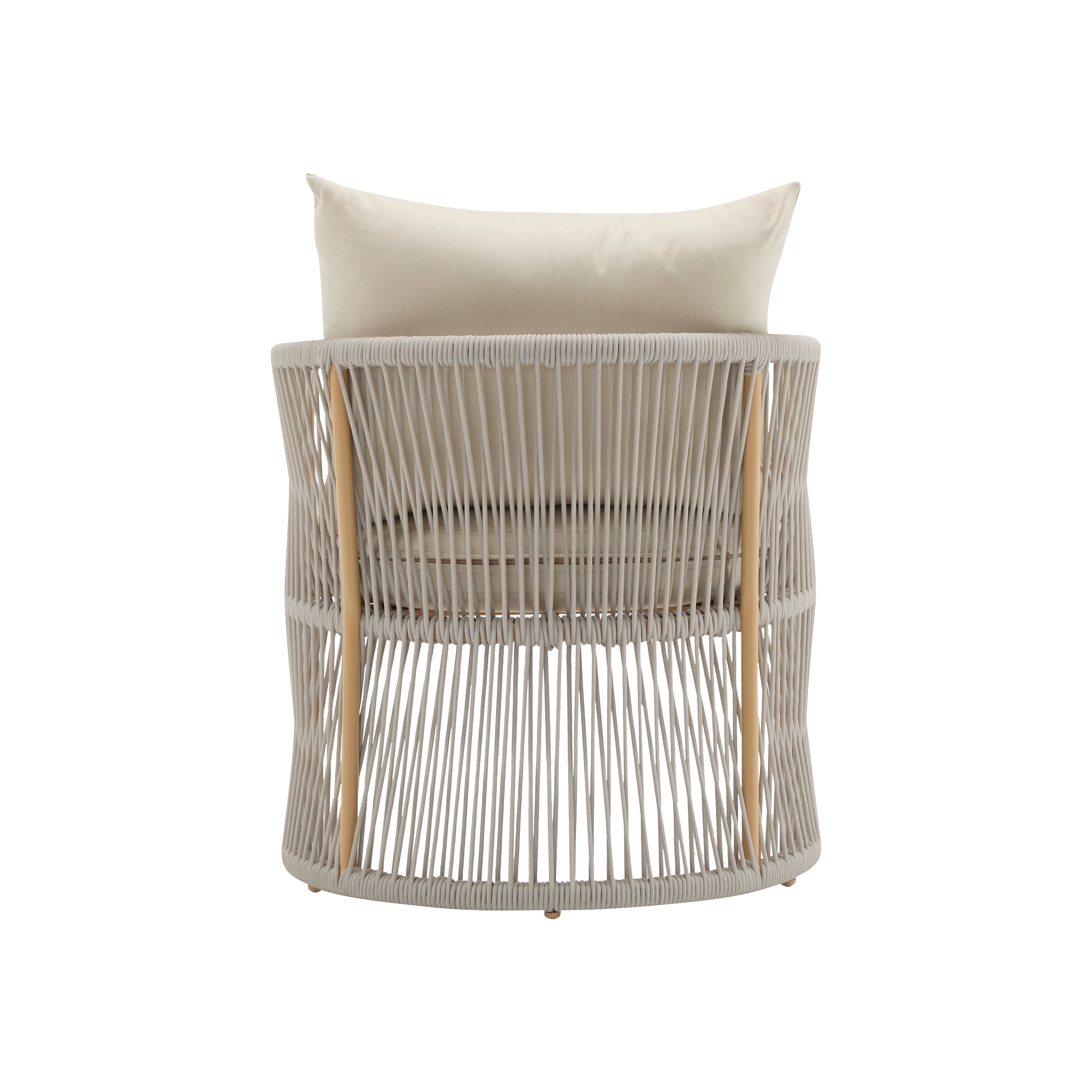 Modern Beige Curved Aluminum Lounge Chair with Stylish Rope-Weave Design and Cushioned Comfort, Perfect for Outdoor Living