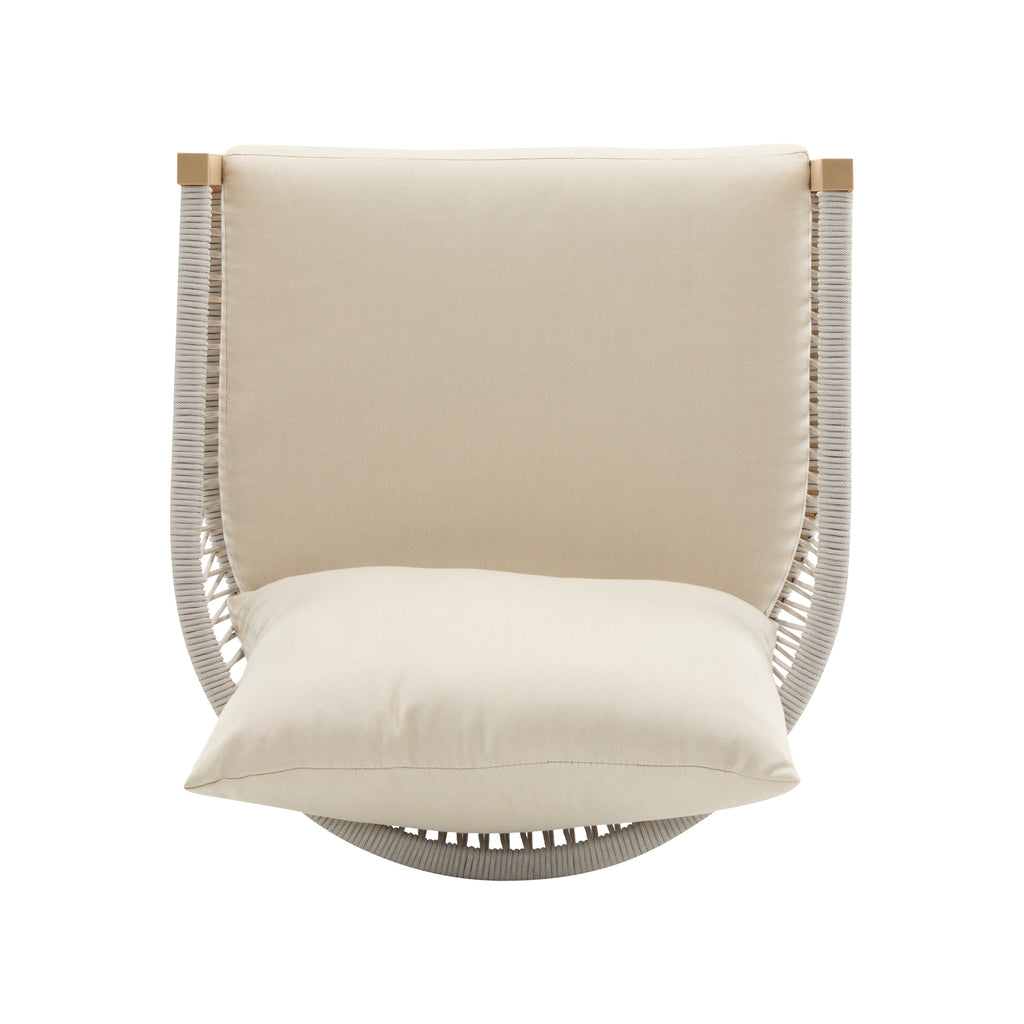 Modern Beige Curved Aluminum Lounge Chair with Stylish Rope-Weave Design and Cushioned Comfort, Perfect for Outdoor Living