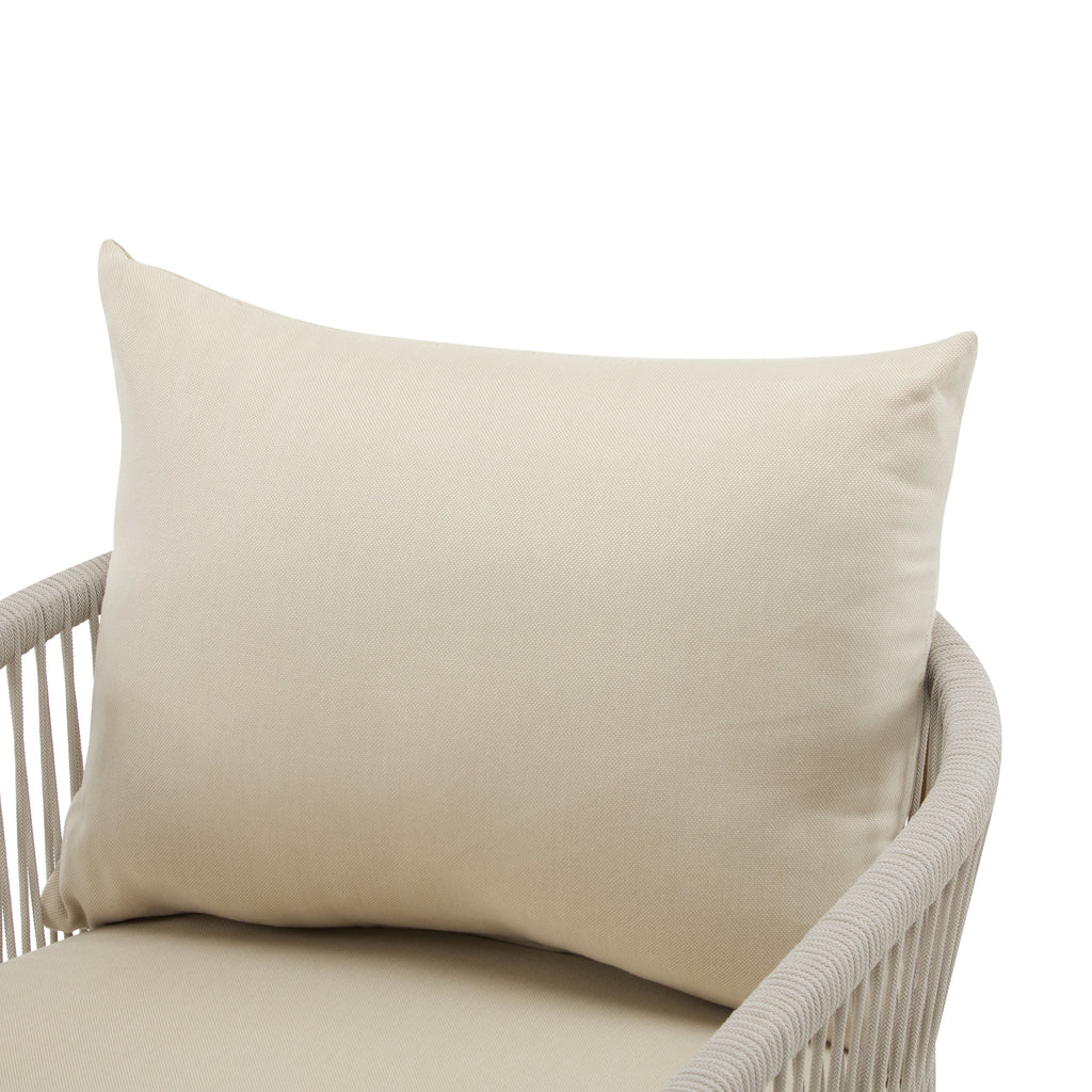 Modern Beige Curved Aluminum Lounge Chair with Stylish Rope-Weave Design and Cushioned Comfort, Perfect for Outdoor Living