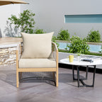 Modern Beige Curved Aluminum Lounge Chair with Stylish Rope-Weave Design and Cushioned Comfort, Perfect for Outdoor Living