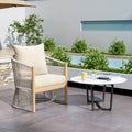 Modern Beige Curved Aluminum Lounge Chair with Stylish Rope-Weave Design and Cushioned Comfort, Perfect for Outdoor Living