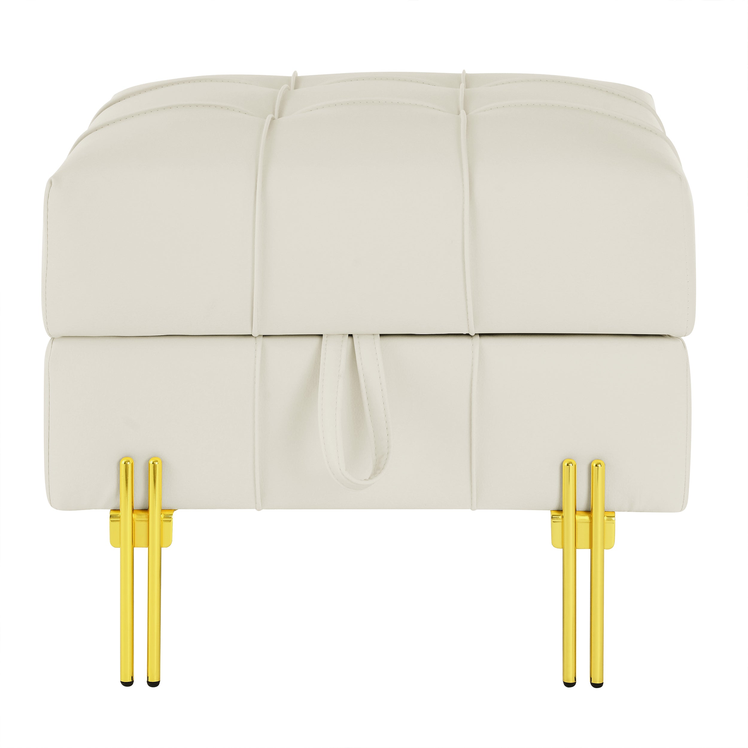 22 inches Anti-scratch Leather Storage Ottoman, Pet Friendly Entryway Bench with Golden Stainless Steel Legs, Beige - Groovy Boardz