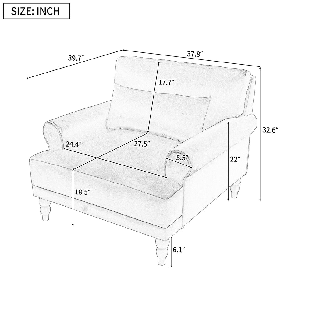 Mirod Elegant Circular Armrests, Ergonomic Lumbar Support, Vintage Roman Column Legs, Luxurious Large Size, Enhances Living Room Aesthetics, for Living room,Bedroom and study