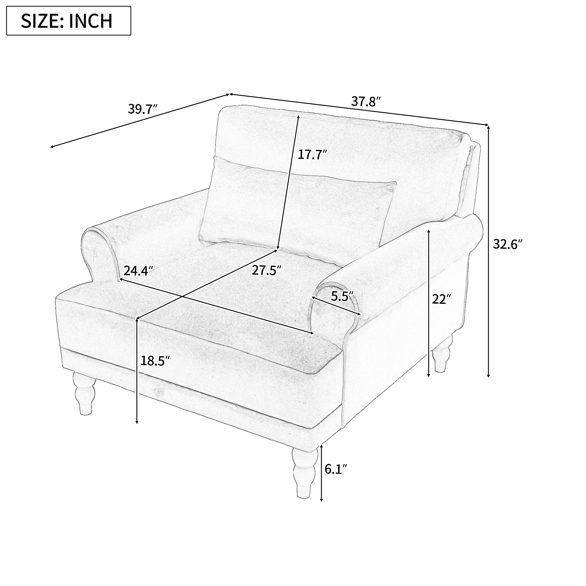 Mirod Elegant Circular Armrests, Ergonomic Lumbar Support, Vintage Roman Column Legs, Luxurious Large Size, Enhances Living Room Aesthetics, for Living room,Bedroom and study