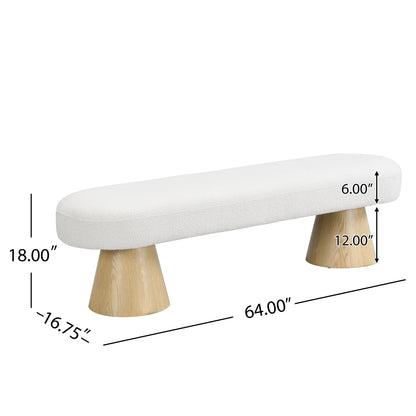 Dining Bench for Dining Room, Upholstered Bedroom End of Bed Entryway Bench, Boucle Ottoman for Living Room, 64'L Beige Stool Top Wood Leg 300 LBS Weight Capacity