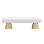 Dining Bench for Dining Room, Upholstered Bedroom End of Bed Entryway Bench, Boucle Ottoman for Living Room, 64'L Beige Stool Top Wood Leg 300 LBS Weight Capacity