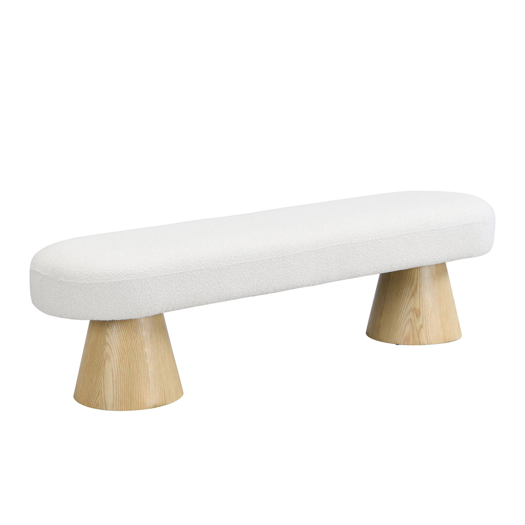 Dining Bench for Dining Room, Upholstered Bedroom End of Bed Entryway Bench, Boucle Ottoman for Living Room, 64'L Beige Stool Top Wood Leg 300 LBS Weight Capacity