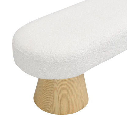 Dining Bench for Dining Room, Upholstered Bedroom End of Bed Entryway Bench, Boucle Ottoman for Living Room, 64'L Beige Stool Top Wood Leg 300 LBS Weight Capacity