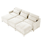 Three - seater sofa, 3 movable ottomans, equipped with lumbar pillow,Chenille fabric, high quality wooden base, ergonomic design, high - resilience sponge, easy to install, Suits studies, Beige