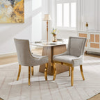 Chenille Dining Chairs, Modern Style with Curved Gold - Plated Legs & Rivet Trim, Upholstered Comfort for Dining/Lounge, Accent Seating with Textured Fabric & One - Piece Structure, Beige,Set of 2