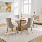 Chenille Dining Chairs, Modern Style with Curved Gold - Plated Legs & Rivet Trim, Upholstered Comfort for Dining/Lounge, Accent Seating with Textured Fabric & One - Piece Structure, Beige,Set of 2