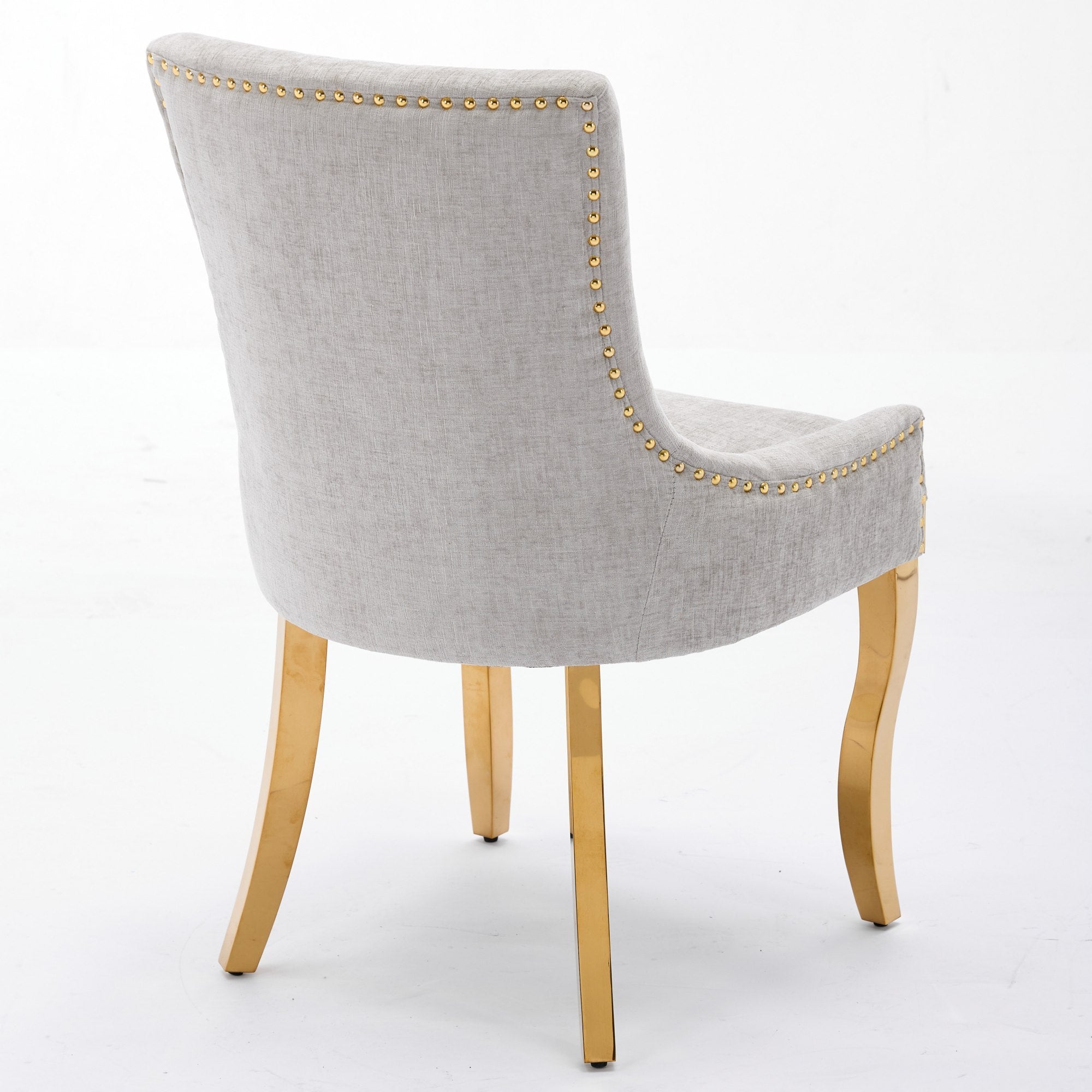 Chenille Dining Chairs, Modern Style with Curved Gold - Plated Legs & Rivet Trim, Upholstered Comfort for Dining/Lounge, Accent Seating with Textured Fabric & One - Piece Structure, Beige,Set of 2