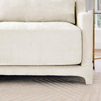 Beige Chenille Four-Seater Sofa with Ottoman Pillow.