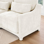 Beige Chenille Four-Seater Sofa with Ottoman Pillow.