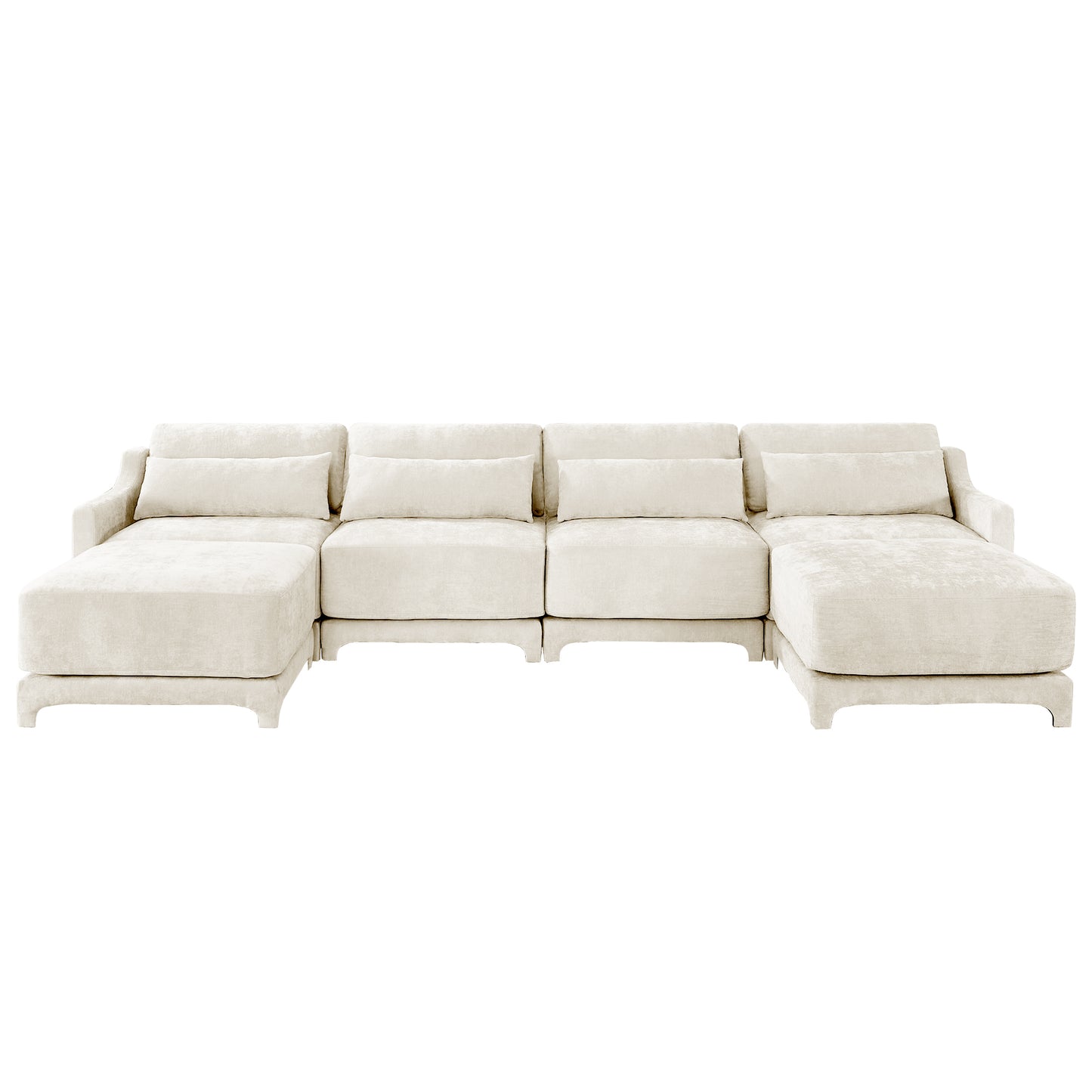 Four - seater sofa, 1 movable ottoman, lumbar pillow,Chenille fabric,solid wood frame, ergonomic,High - resilient sponge, elegant armrests, easy install. Suits living rooms, hotels, lounges,Beige