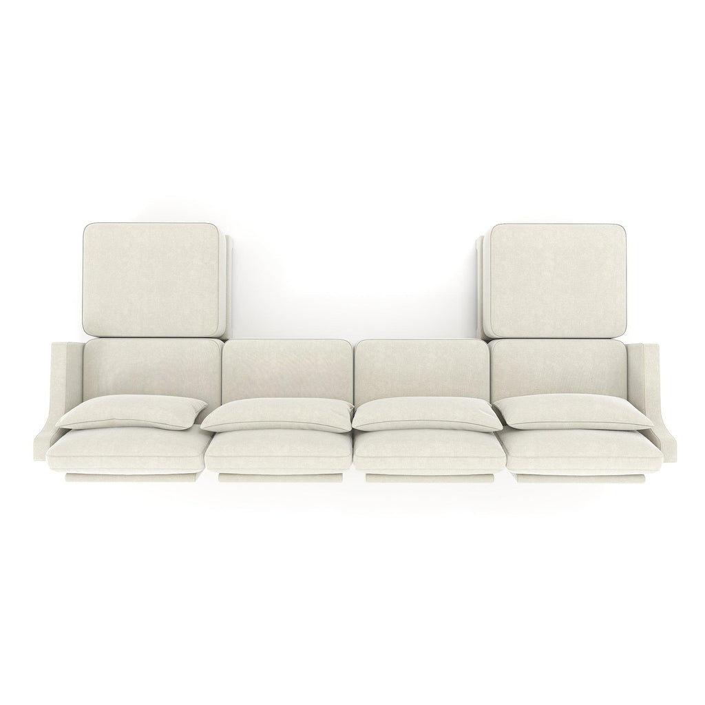 Beige Chenille Four-Seater Sofa with Ottoman Pillow.