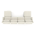 Beige Chenille Four-Seater Sofa with Ottoman Pillow.