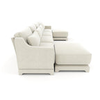 Beige Chenille Four-Seater Sofa with Ottoman Pillow.
