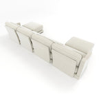 Beige Chenille Four-Seater Sofa with Ottoman Pillow.