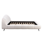 King Size Upholstered Platform Bed Chenille Thick Headboard and Footboard, Shell-Shape Design Beds, Beige