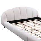King Size Upholstered Platform Bed Chenille Thick Headboard and Footboard, Shell-Shape Design Beds, Beige